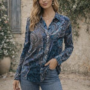 Chico's Blue Paisley Button Down Shirt